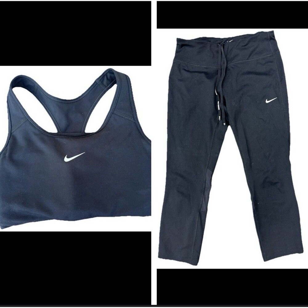 Nike Dri-FIT Women’s Size S Sports Bra & Cropped Leggings Black Workout Set